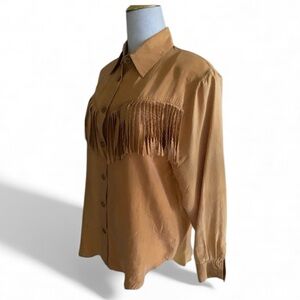 Vintage 80’s 100% Silk Double Sided Fringe Country Western Shirt FIGI Petite Med